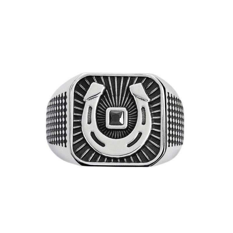 Piastrina quadrata ferro di cavallo con zircone nero changy