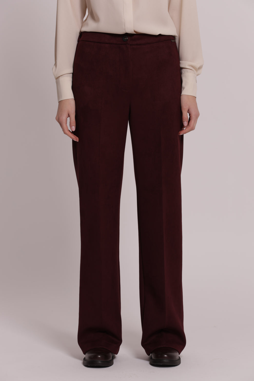 PANTALONE DRITTO IN JERSEY EFFETTO CAMOSCIO PRUGNA MIMI-MUA