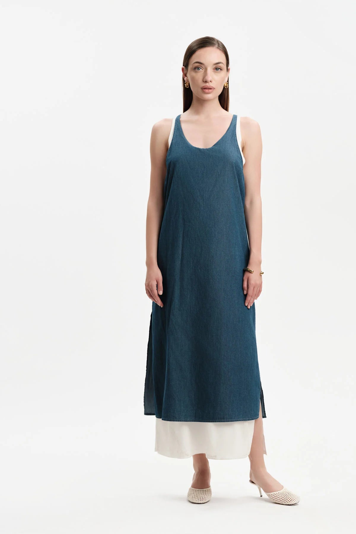 ABITO CON DOPPIO PANNELLO IN CHAMBRAY WHITE WISE