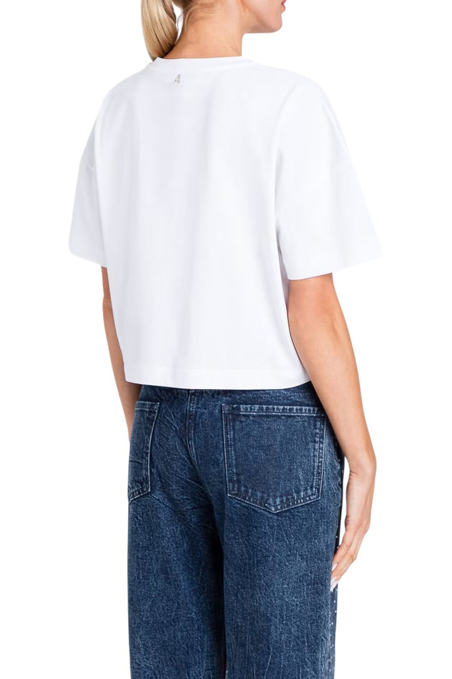 T-shirt in cotone con cristalli e logo Twinset Actitude Twinset