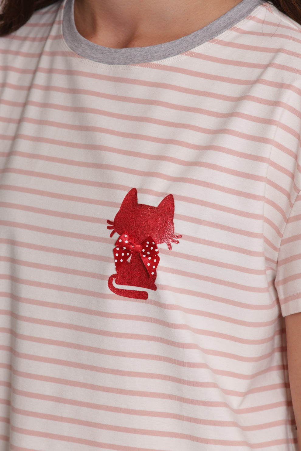 T-SHIRT RIGHE CON STAMPA GATTO MIMI-MUA