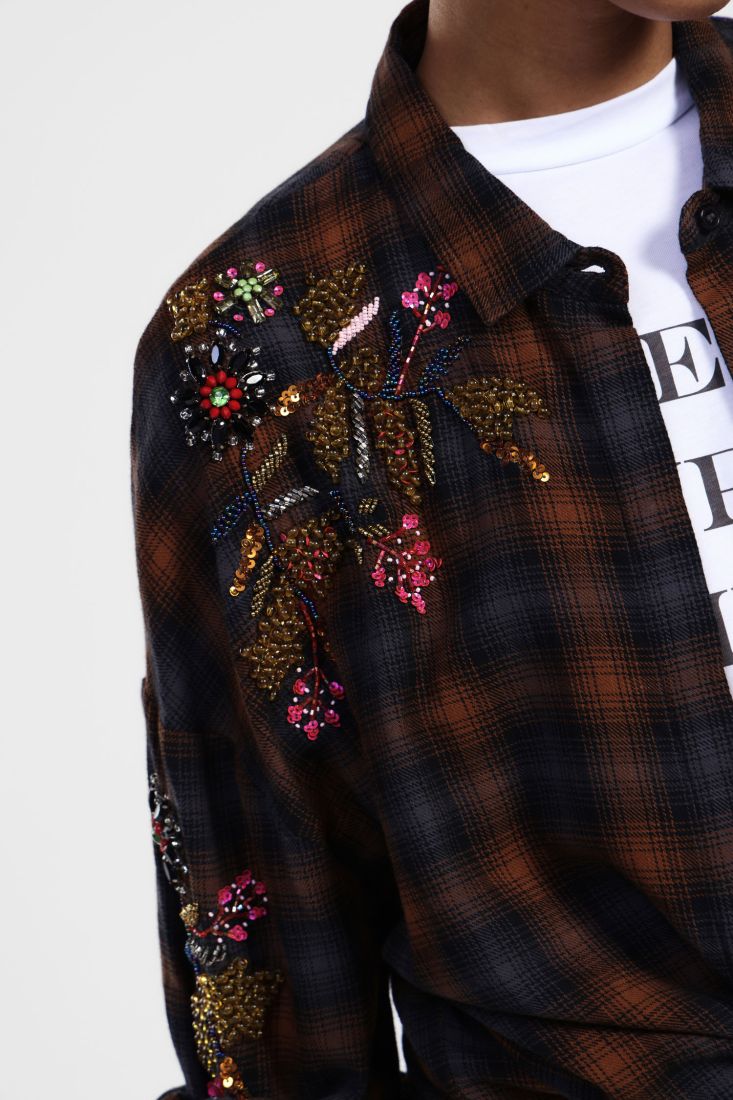 Camicia a righe con ricami floreali Dixie