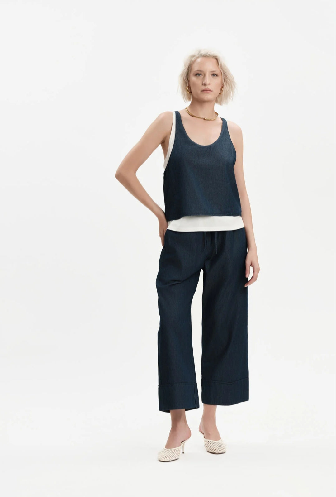 TOP CON DOPPIO PANNELLO IN CHAMBRAY WHITE WISE