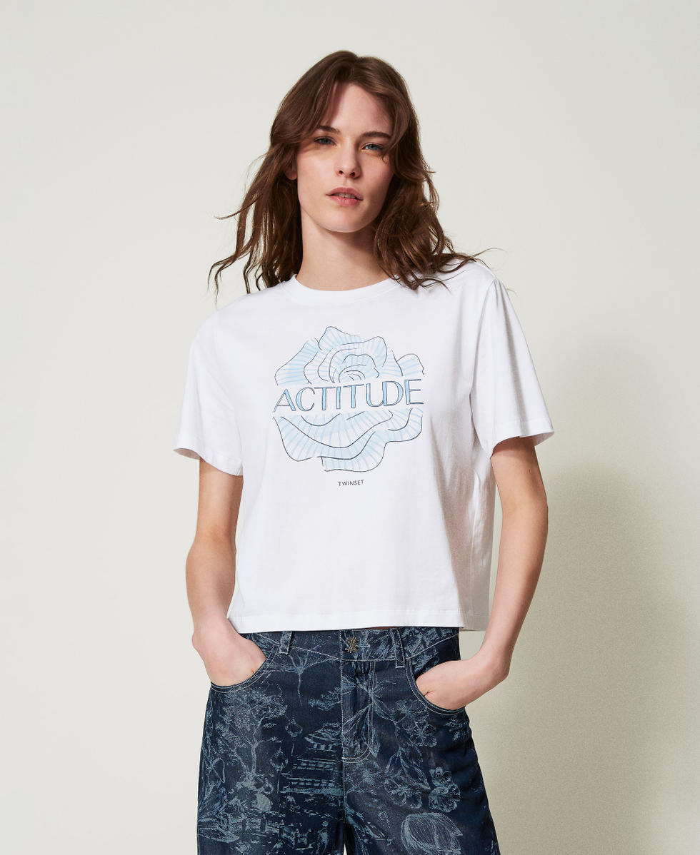 T-shirt con stampa e ricamo Twinset