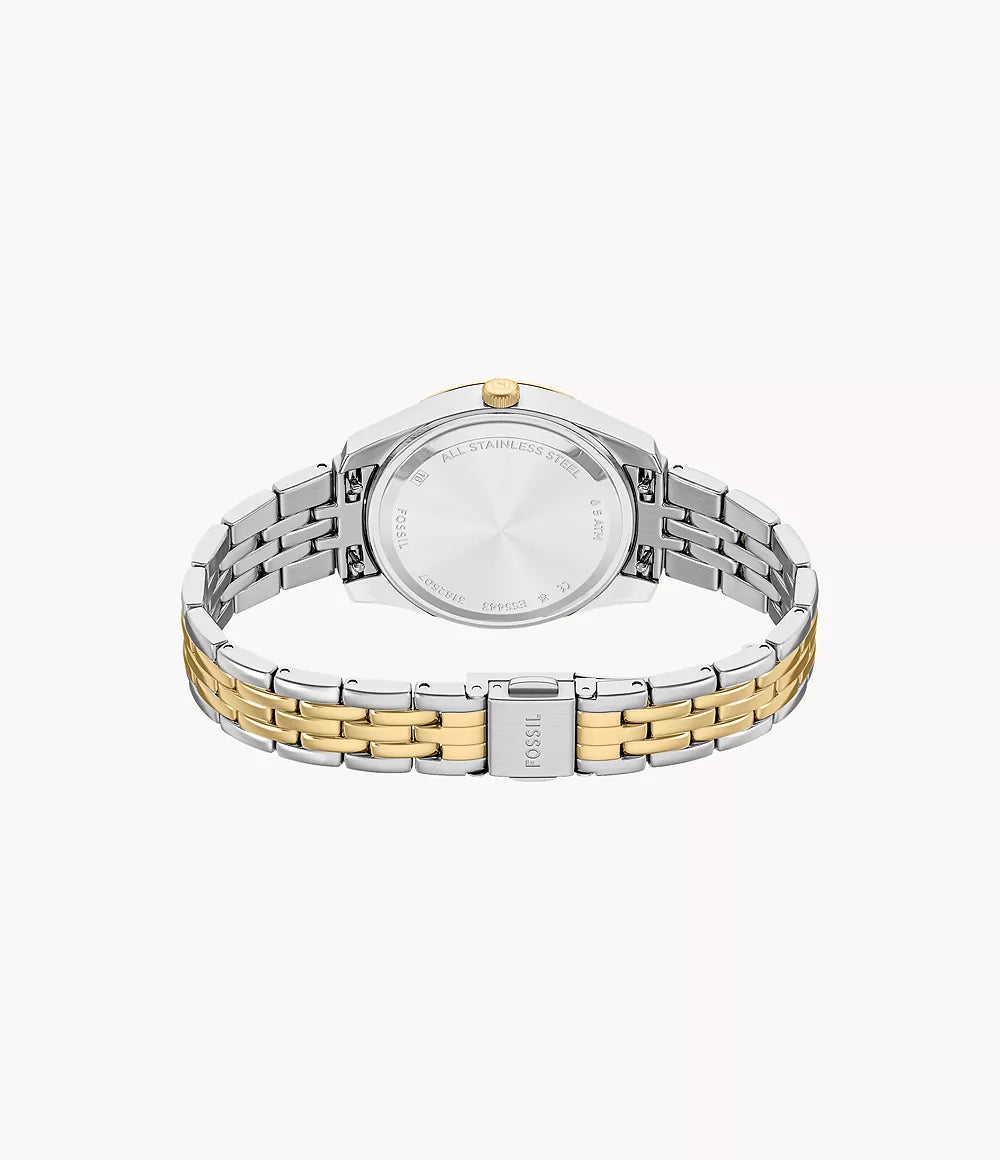 Orologio Scarlette 33 mm a tre sfere con bracciale in acciaio bicolore Fossil