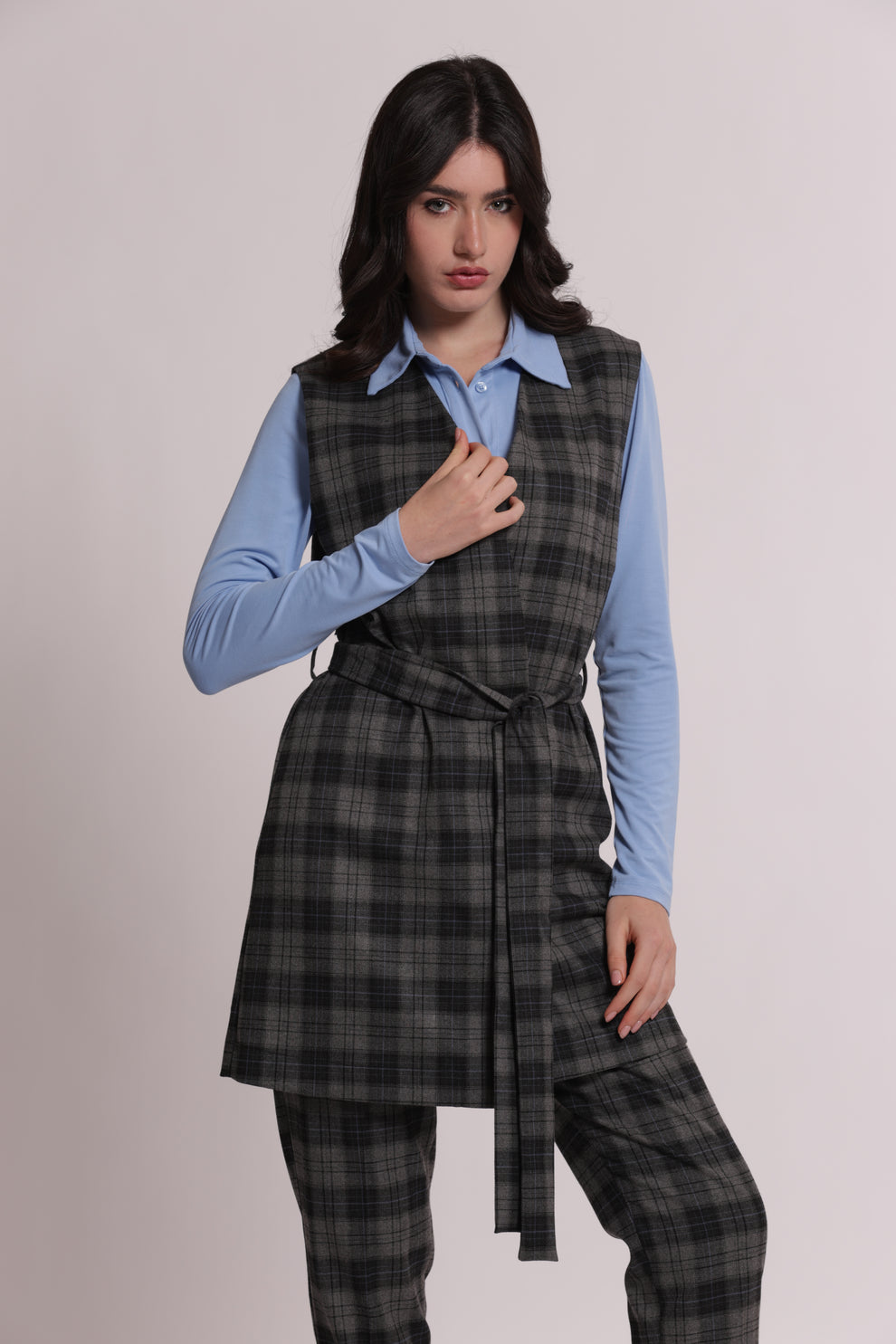 GILET LUNGO IN TESSUTO CHECK MIMI-MUA