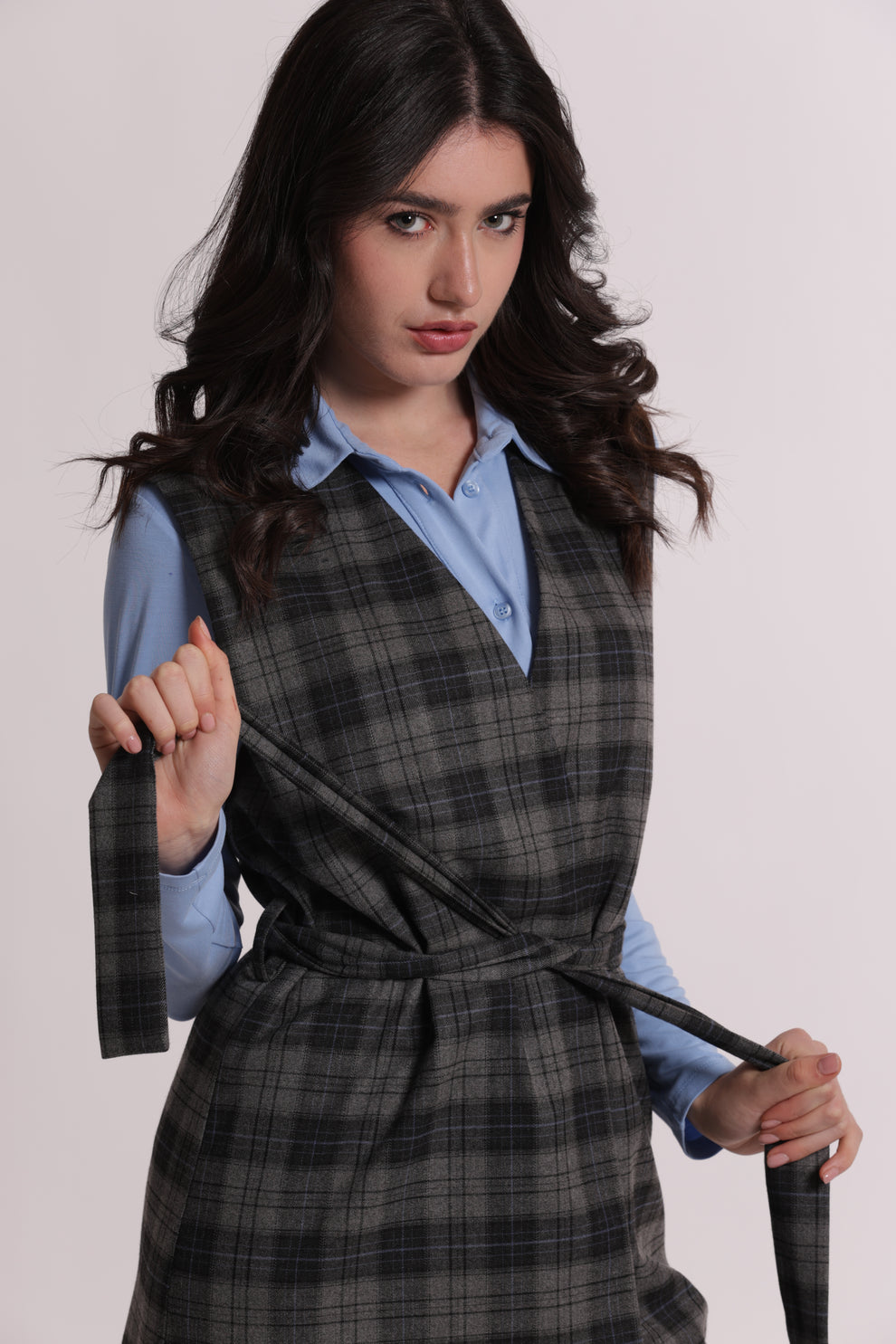 GILET LUNGO IN TESSUTO CHECK MIMI-MUA