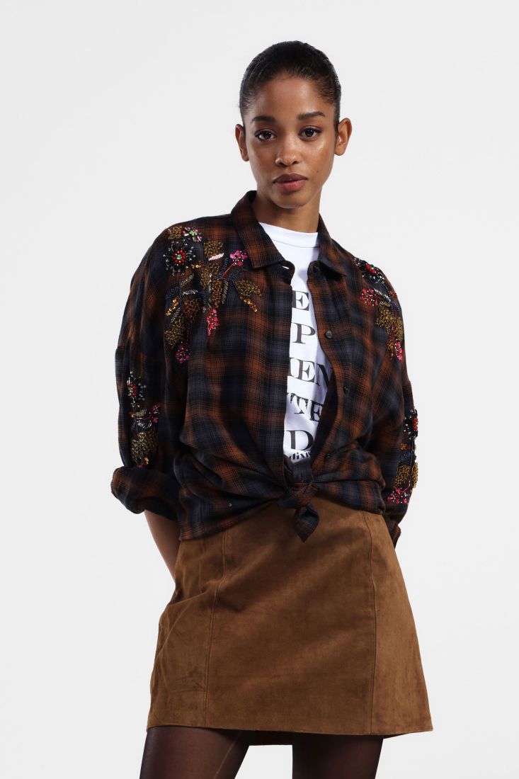 Camicia a righe con ricami floreali Dixie