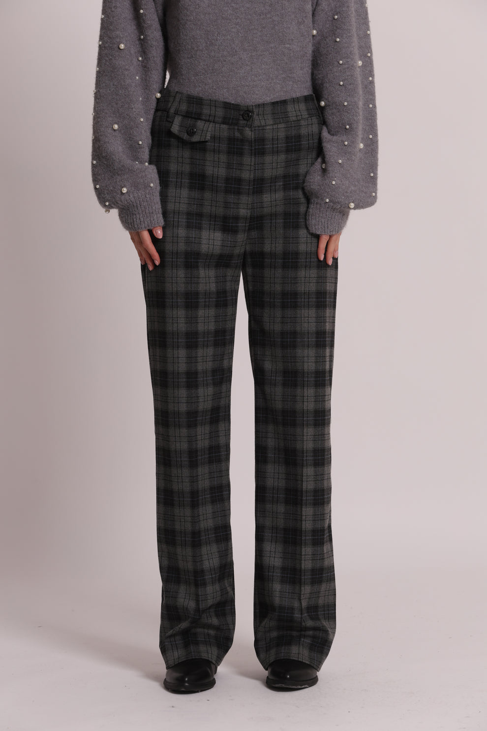 PANTALONE PALAZZO CON ELASTICO DIETRO IN TESSUTO CHECK MIMI-MUA