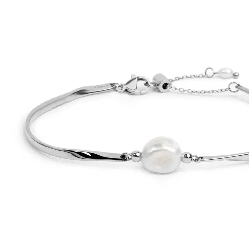 Bracciale semi rigido con tubolari twisted e perla centrale Marlù