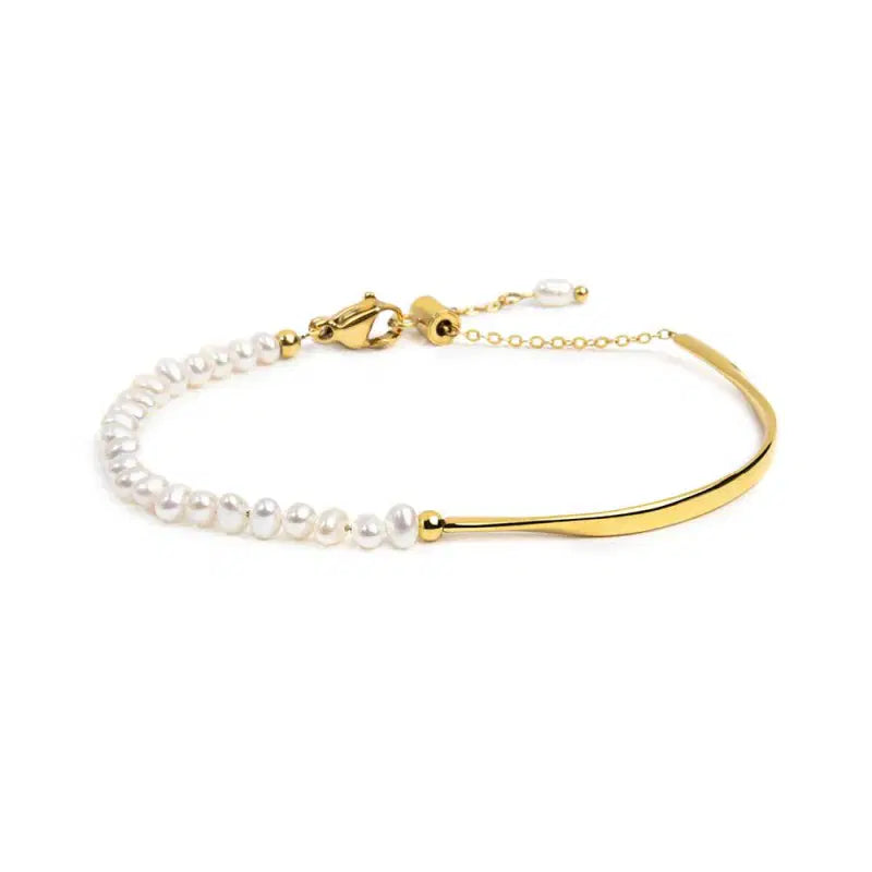 Bracciale semi rigido con tubolare twisted e catena con perle Marlù