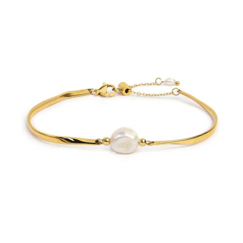 Bracciale semi rigido con tubolari twisted e perla centrale Marlù