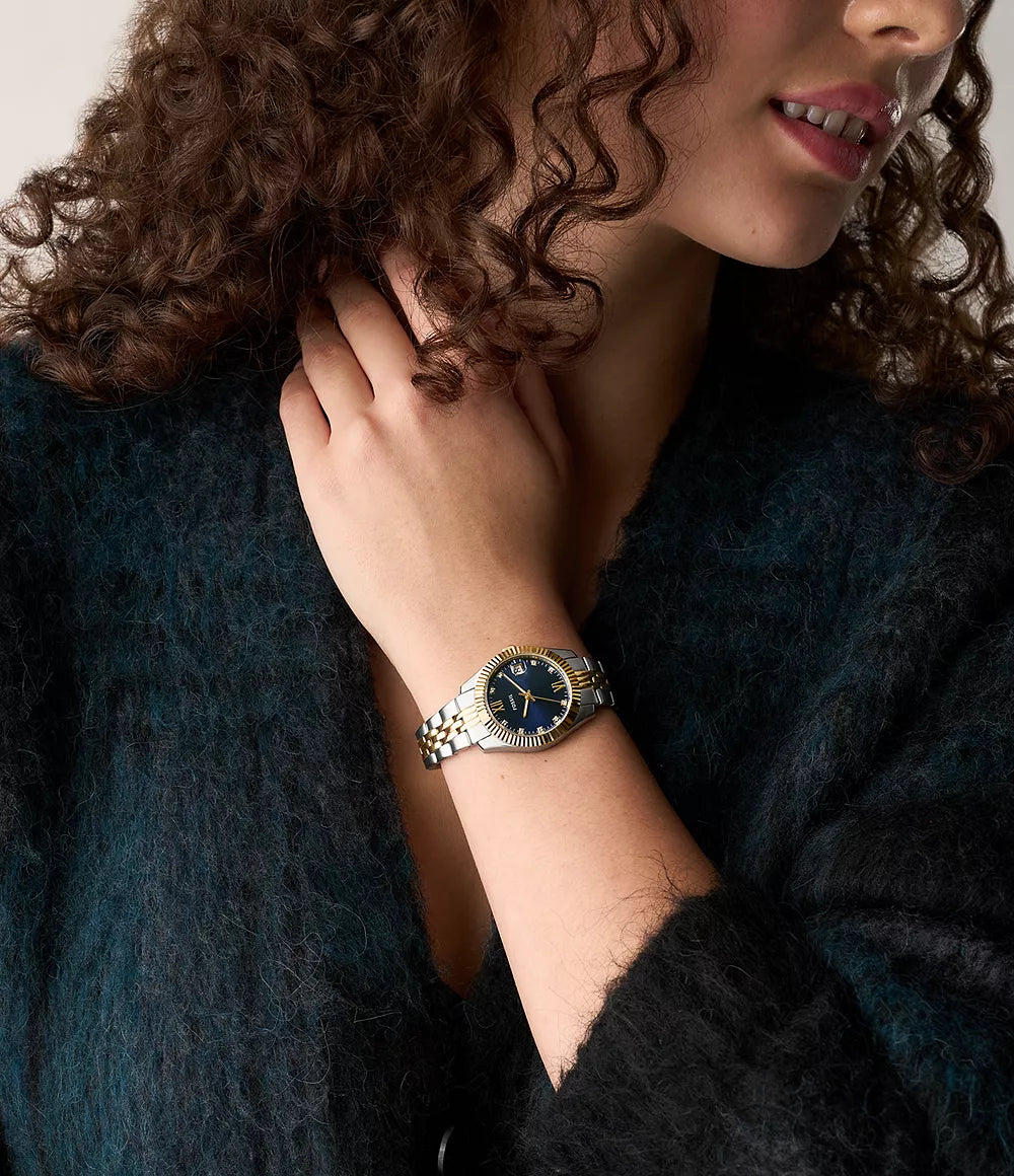 Orologio Scarlette 33 mm a tre sfere con bracciale in acciaio bicolore Fossil