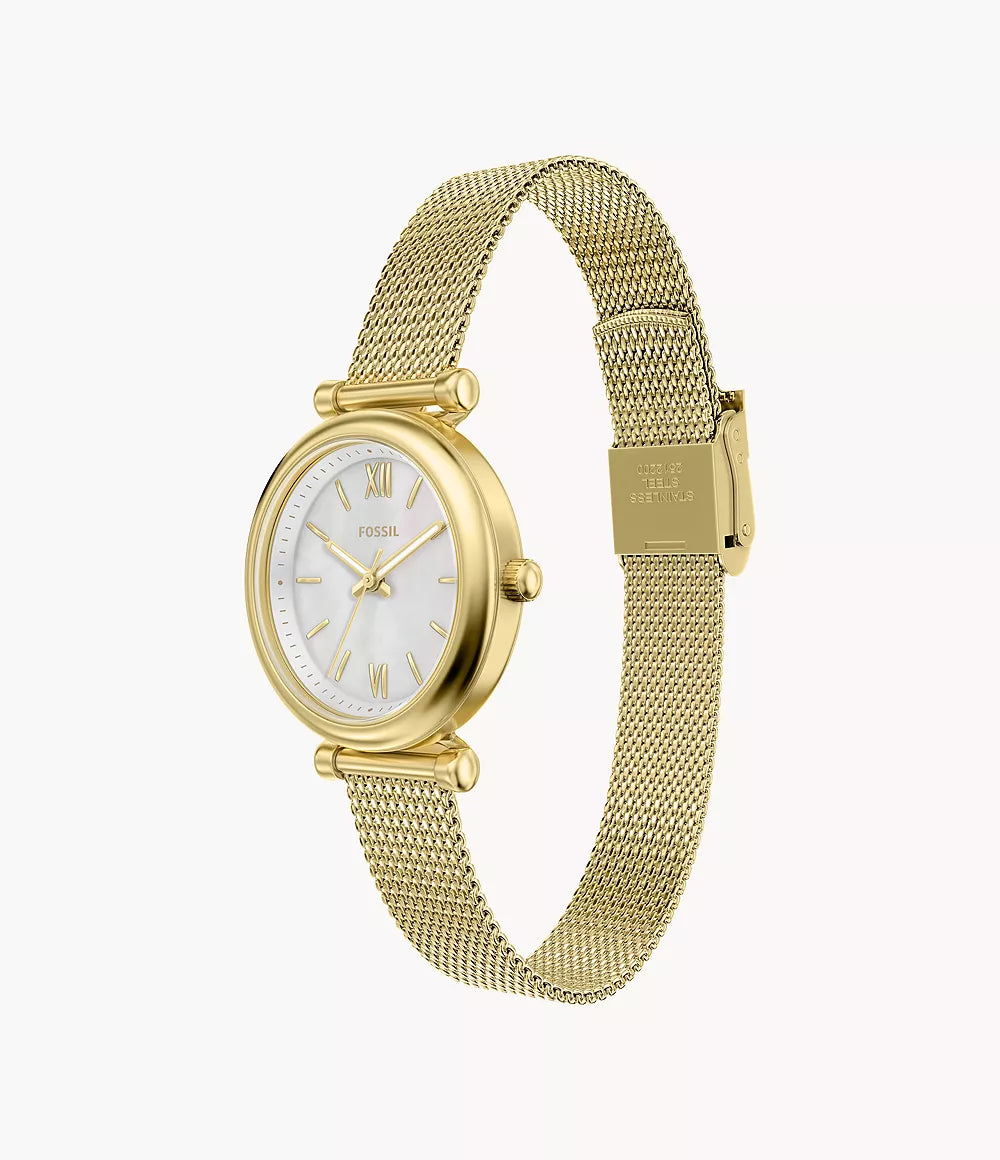 Orologio Carlie a tre sfere con bracciale in acciaio color oro Fossil