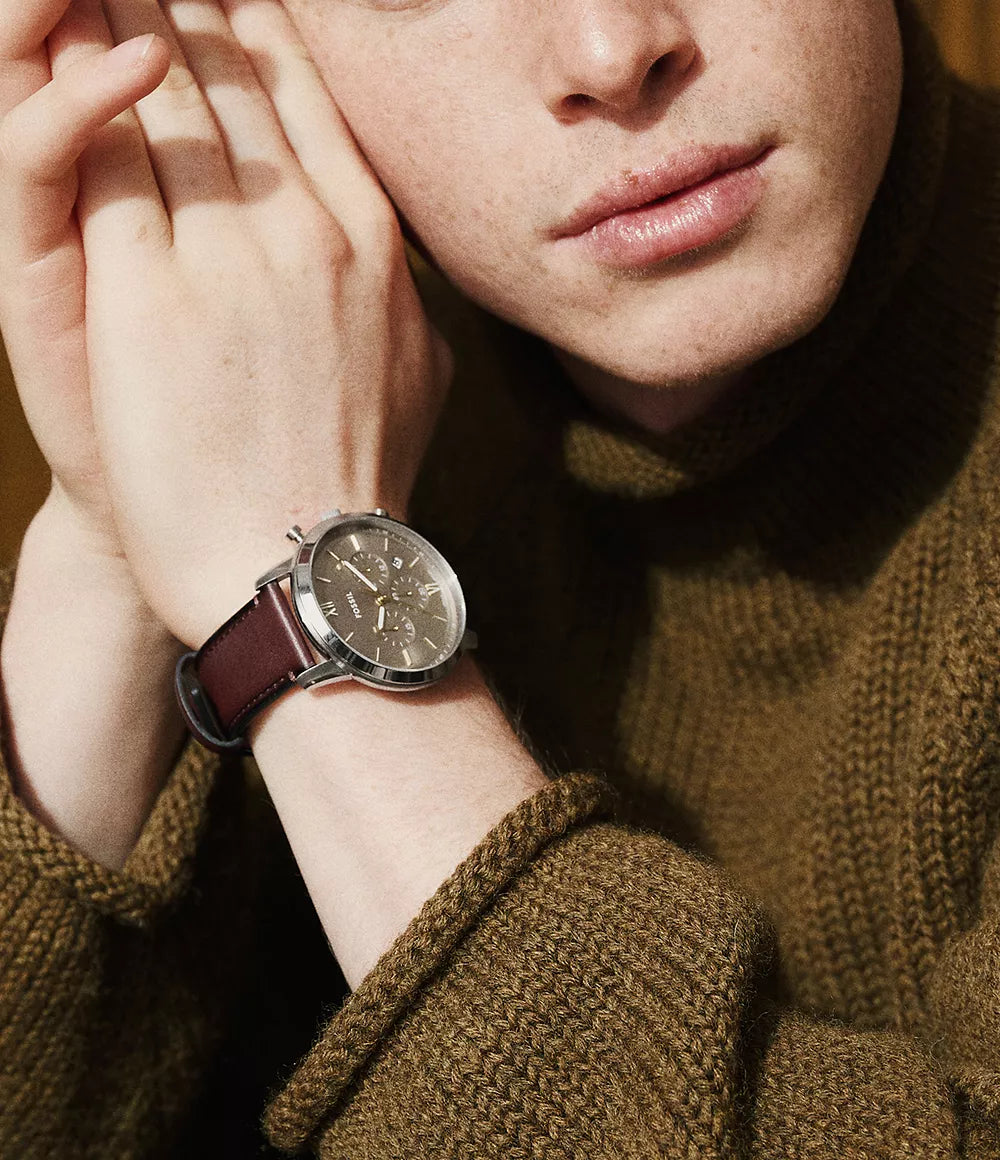 Cronografo Neutra 44 mm con cinturino in pelle marrone Fossil