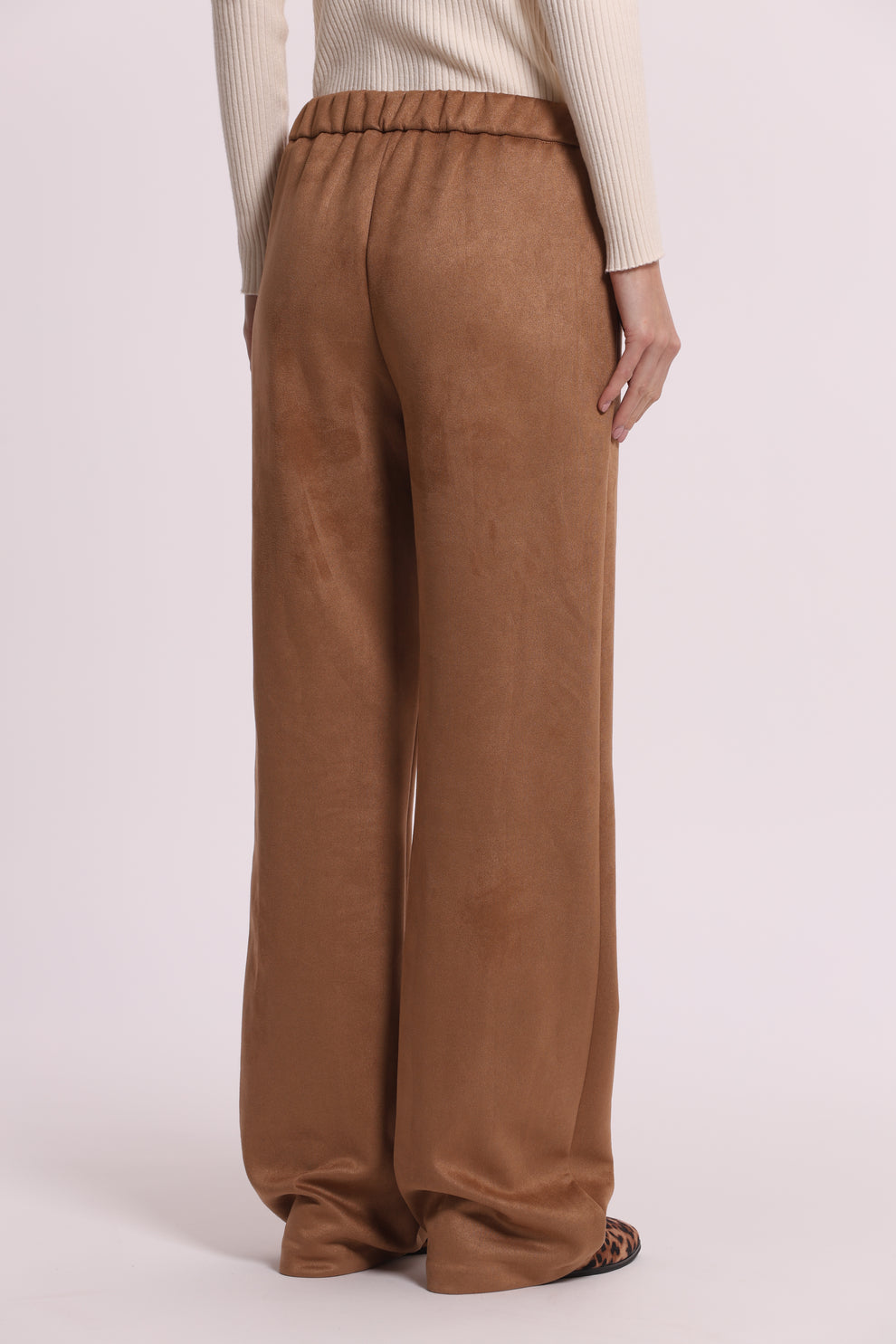 PANTALONE DRITTO IN JERSEY EFFETTO CAMOSCIO BEIGE MIMI-MUA