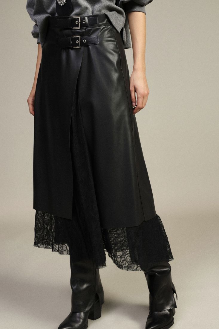 Gonna lunga con doppia fibbia e inserto pizzo Dixie