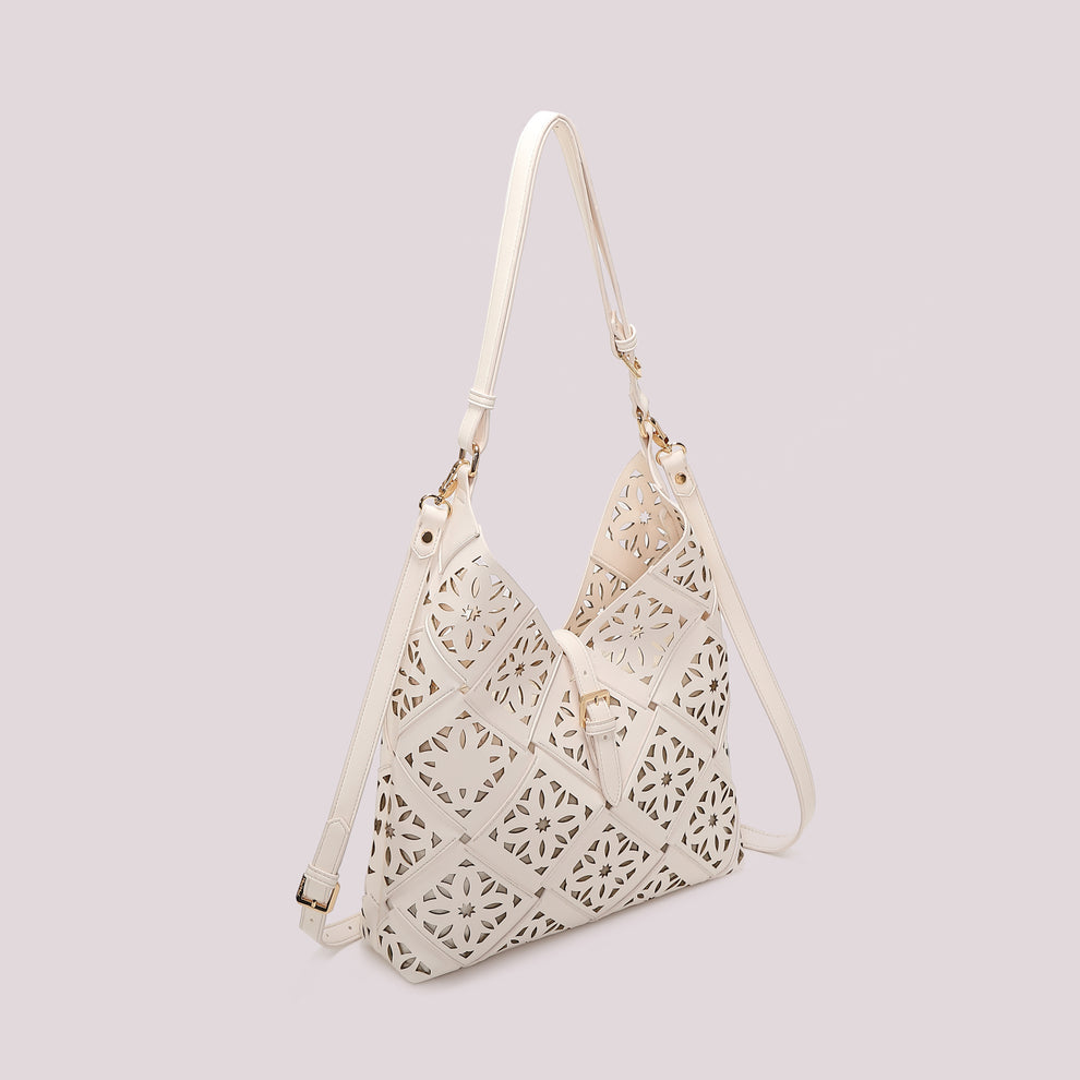 BORSA A SPALLA CON MOTIVO TRAFORATO MIMI-MUA