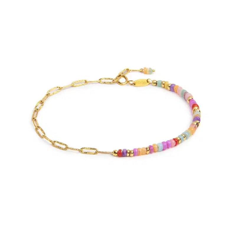 Bracciale con perline colorate e catena a maglia larga Marlù