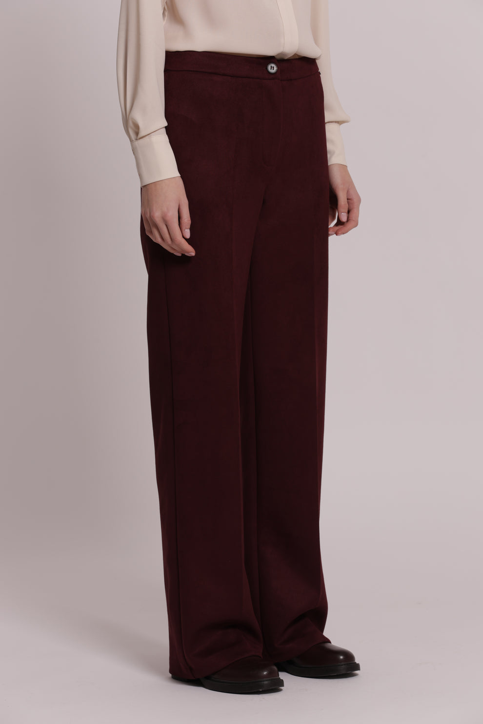 PANTALONE DRITTO IN JERSEY EFFETTO CAMOSCIO PRUGNA MIMI-MUA