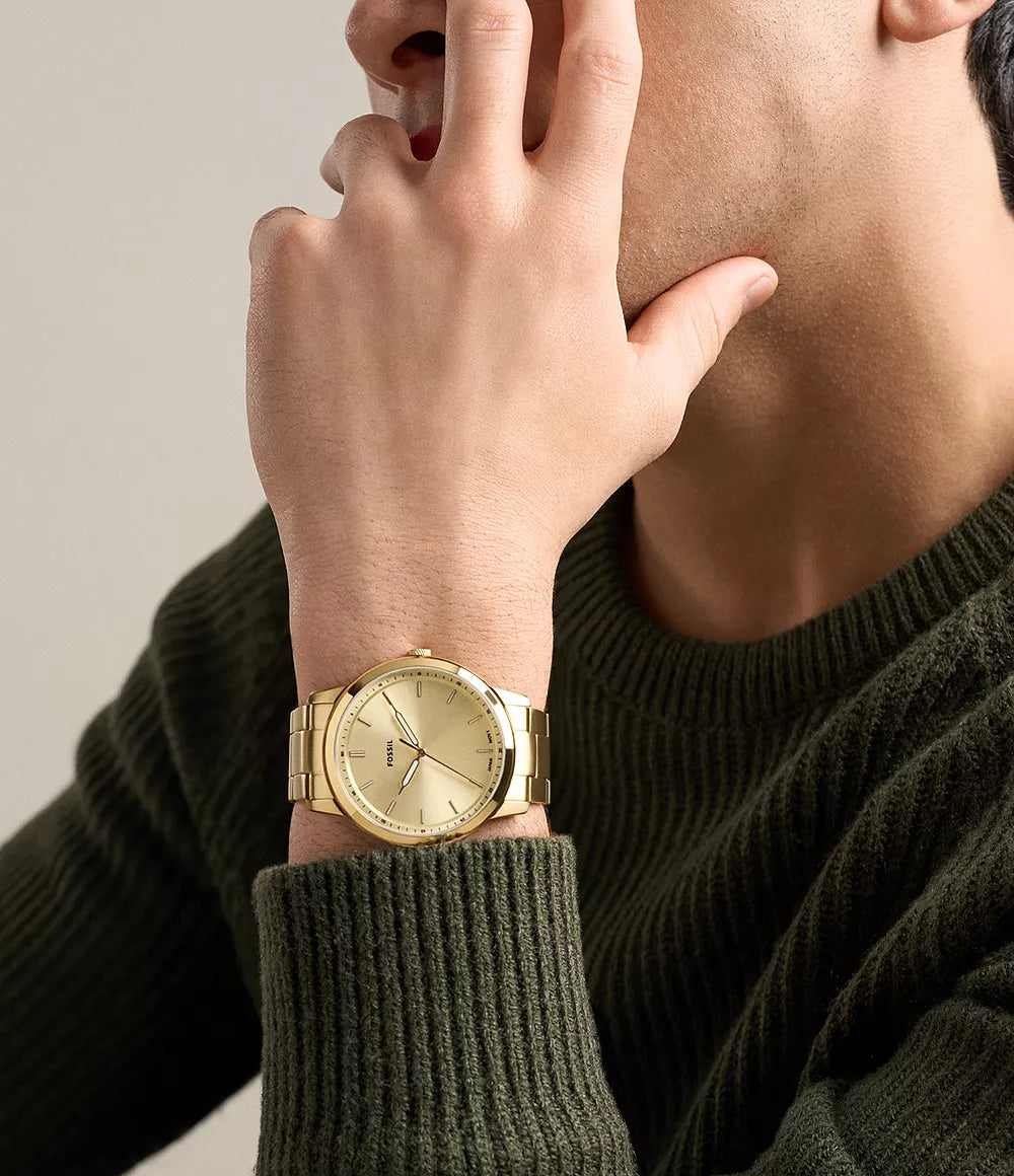 Orologio Minimalist 44 mm a tre sfere con bracciale in acciaio color oro Fossil