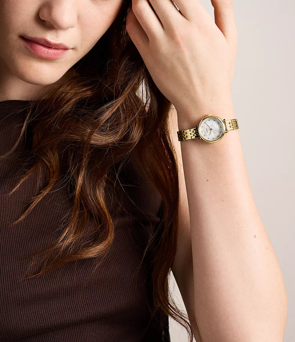 Orologio Heidi 26 mm a tre sfere con bracciale in acciaio color oro Fossil
