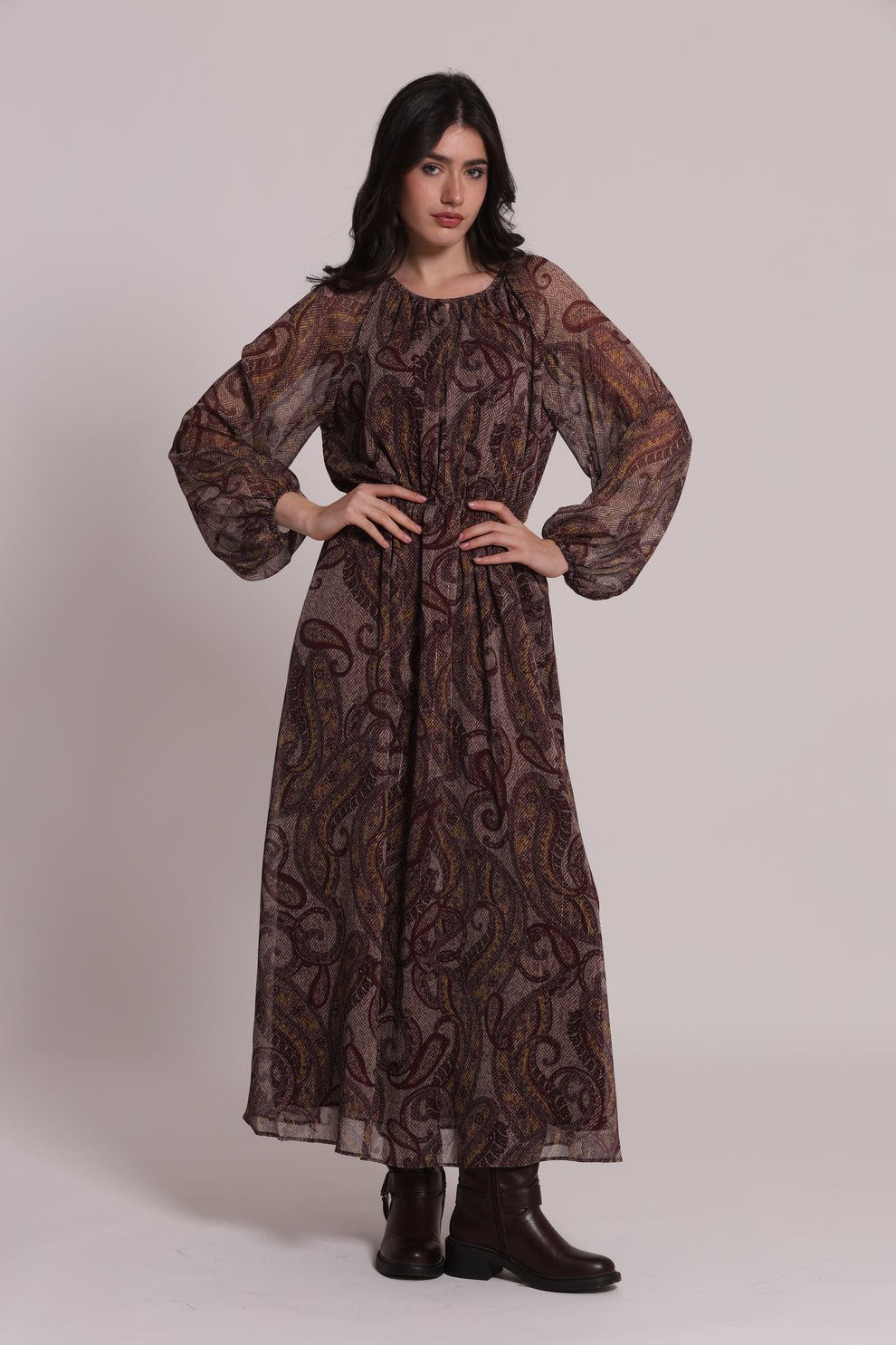 ABITO MIDI FANTASIA PAISLEY CON FIOCCO FRONTALE Mimi-Mua