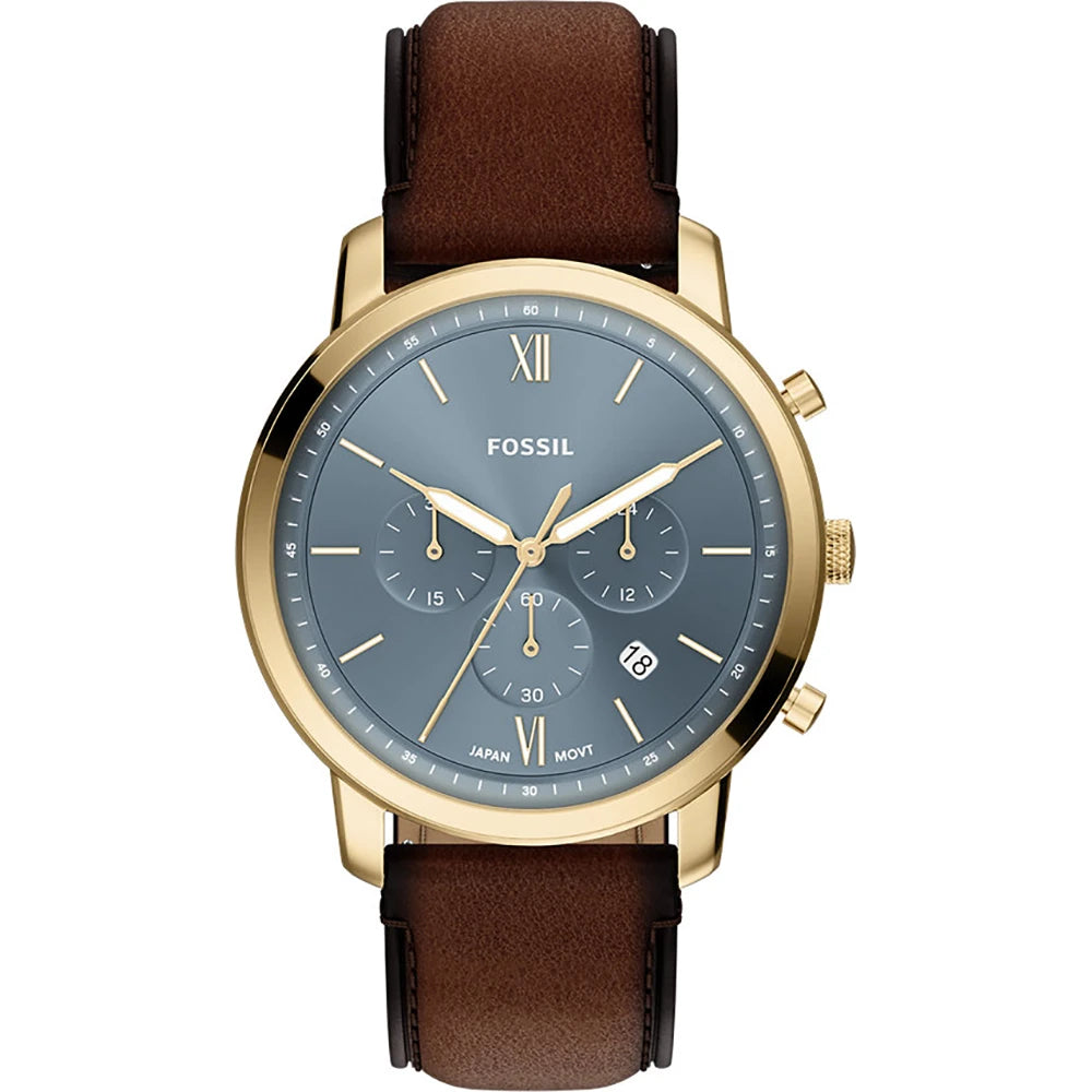 Cronografo Neutra 44 mm con cinturino in pelle marrone Fossil