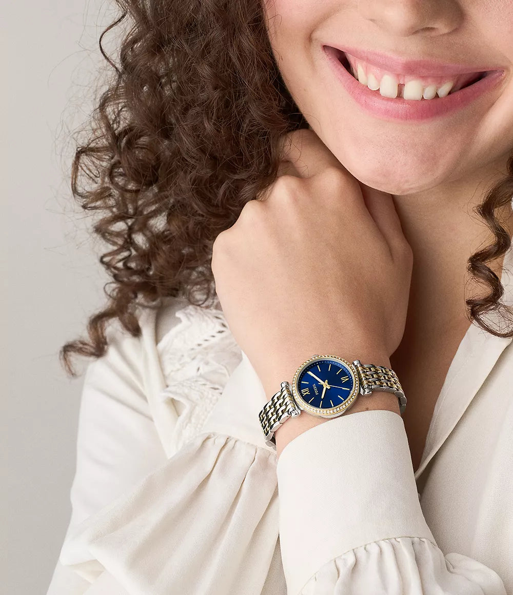 Orologio Carlie Mini 28 mm a tre sfere con bracciale in acciaio bicolore Fossil