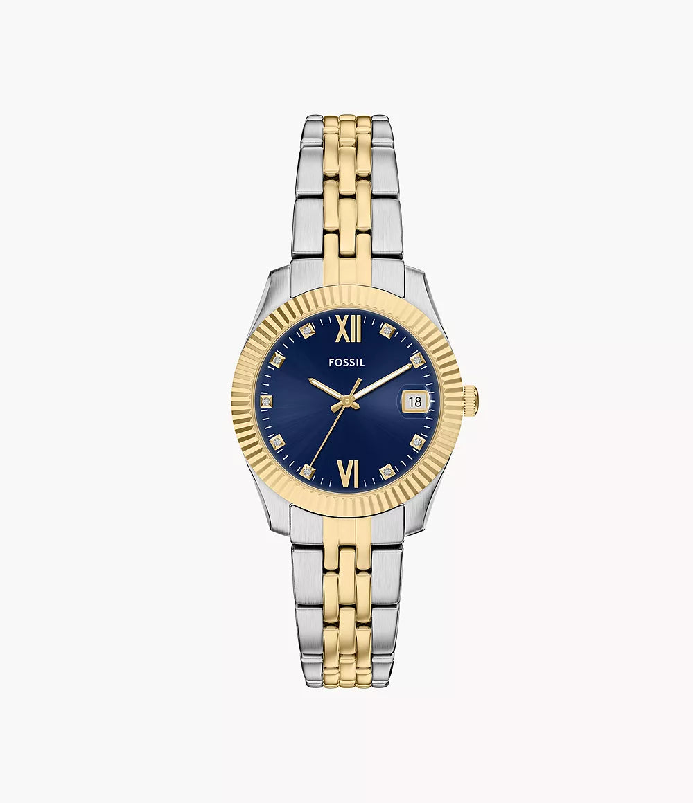 Orologio Scarlette 33 mm a tre sfere con bracciale in acciaio bicolore Fossil