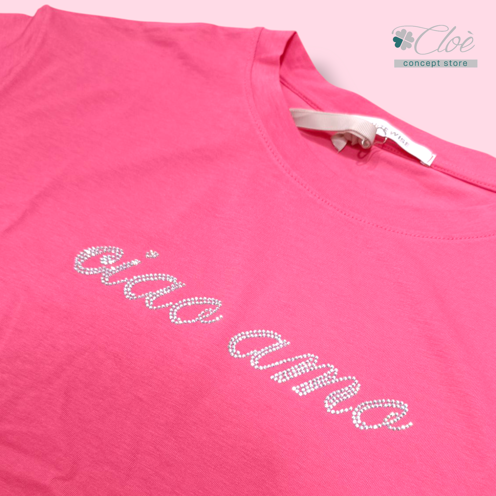 CROP TOP SCRITTA STRASS CIAO AMO WHITE WISE
