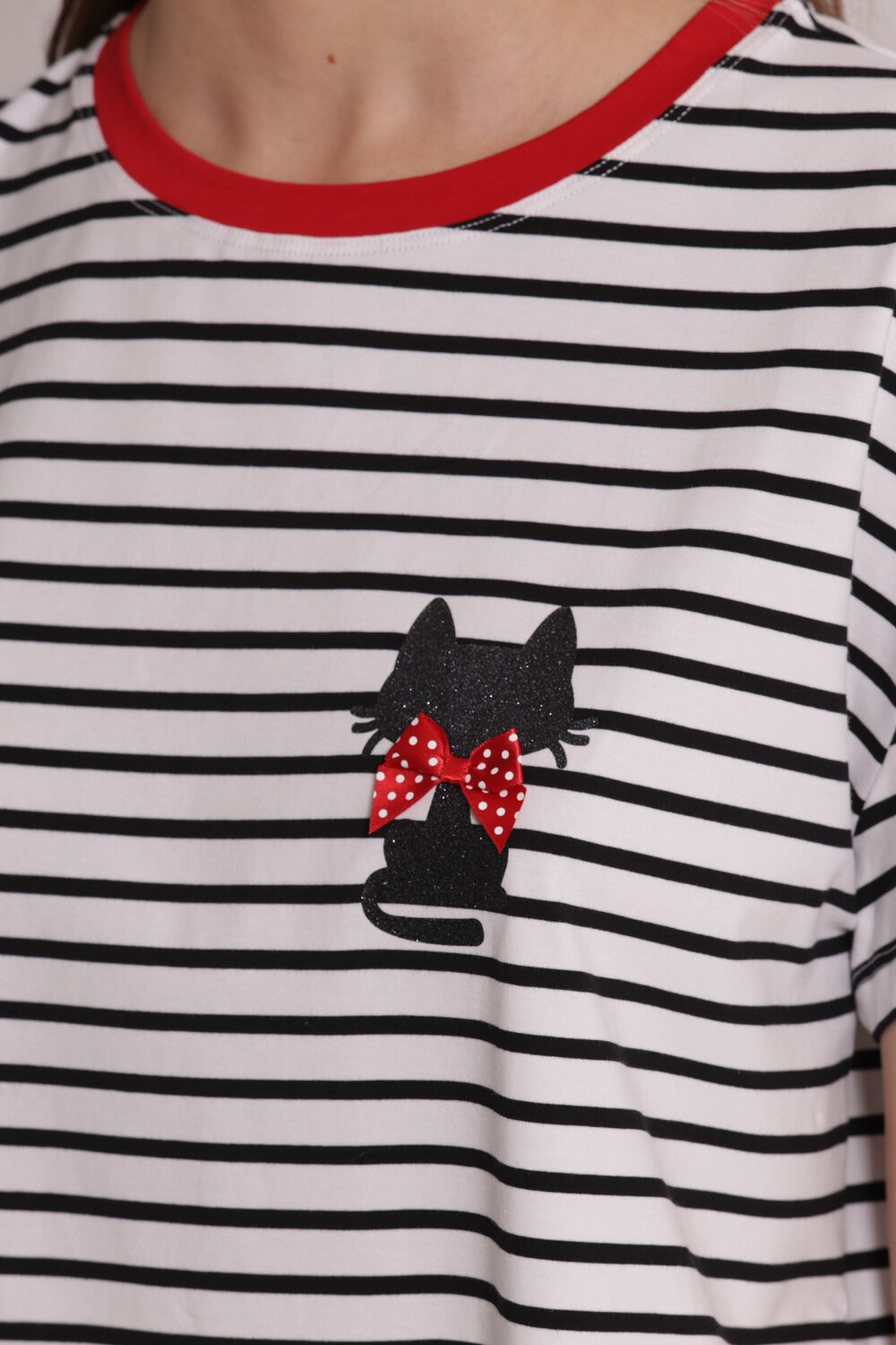 T-SHIRT RIGHE CON STAMPA GATTO MIMI-MUA