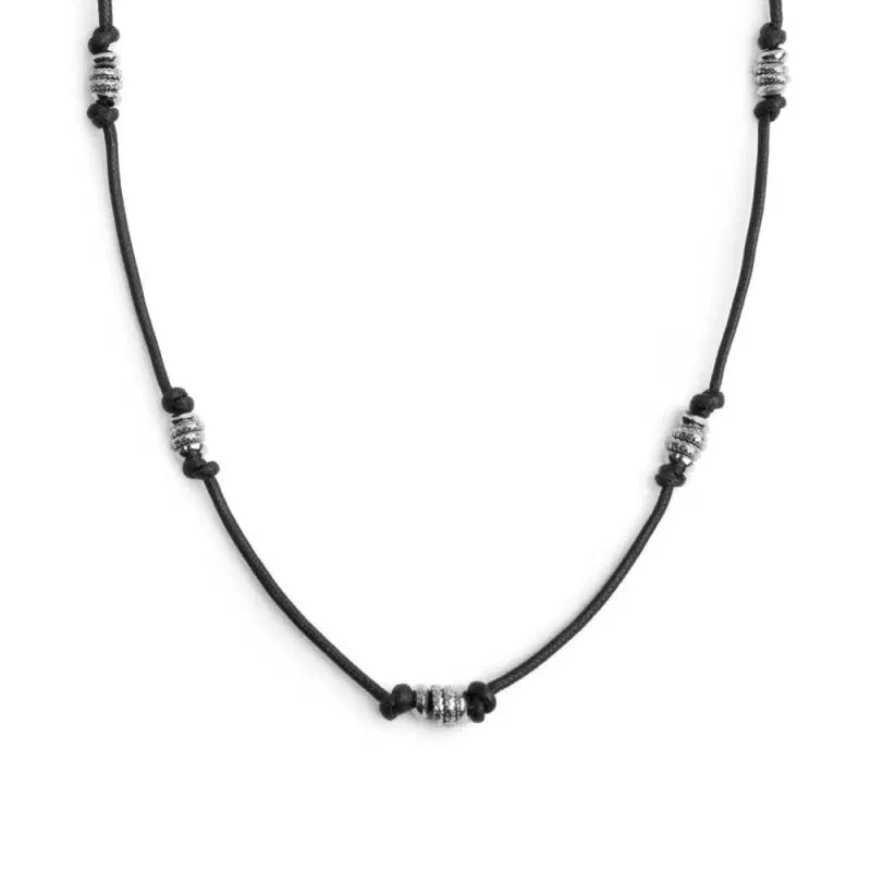 Collana cordino cerato gruppi di rondelle in acciaio Marlù
