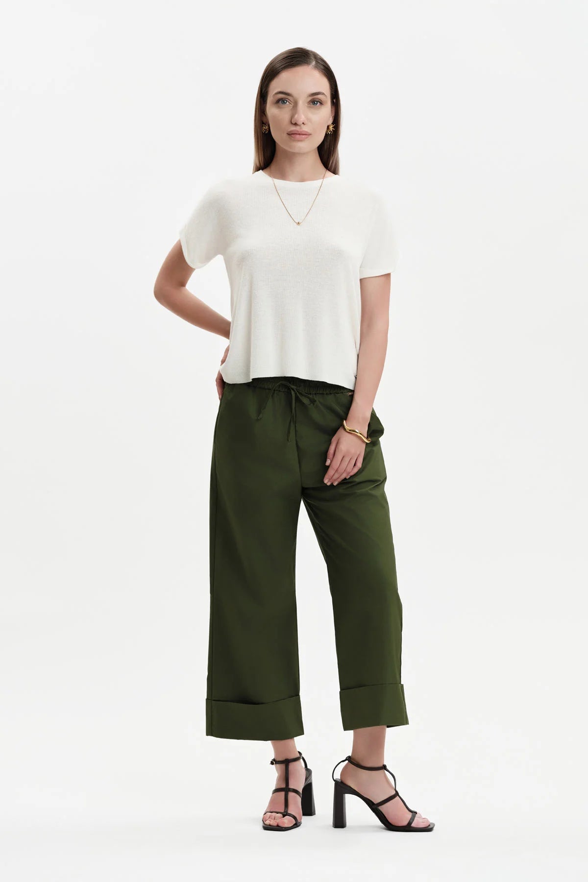 PANTALONI AMPI RISVOLTO POPELINE WHITE WISE