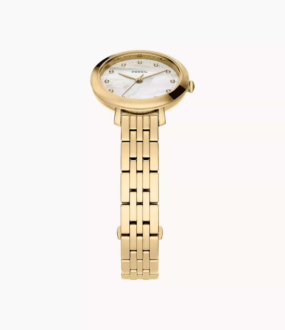 Orologio Heidi 26 mm a tre sfere con bracciale in acciaio color oro Fossil