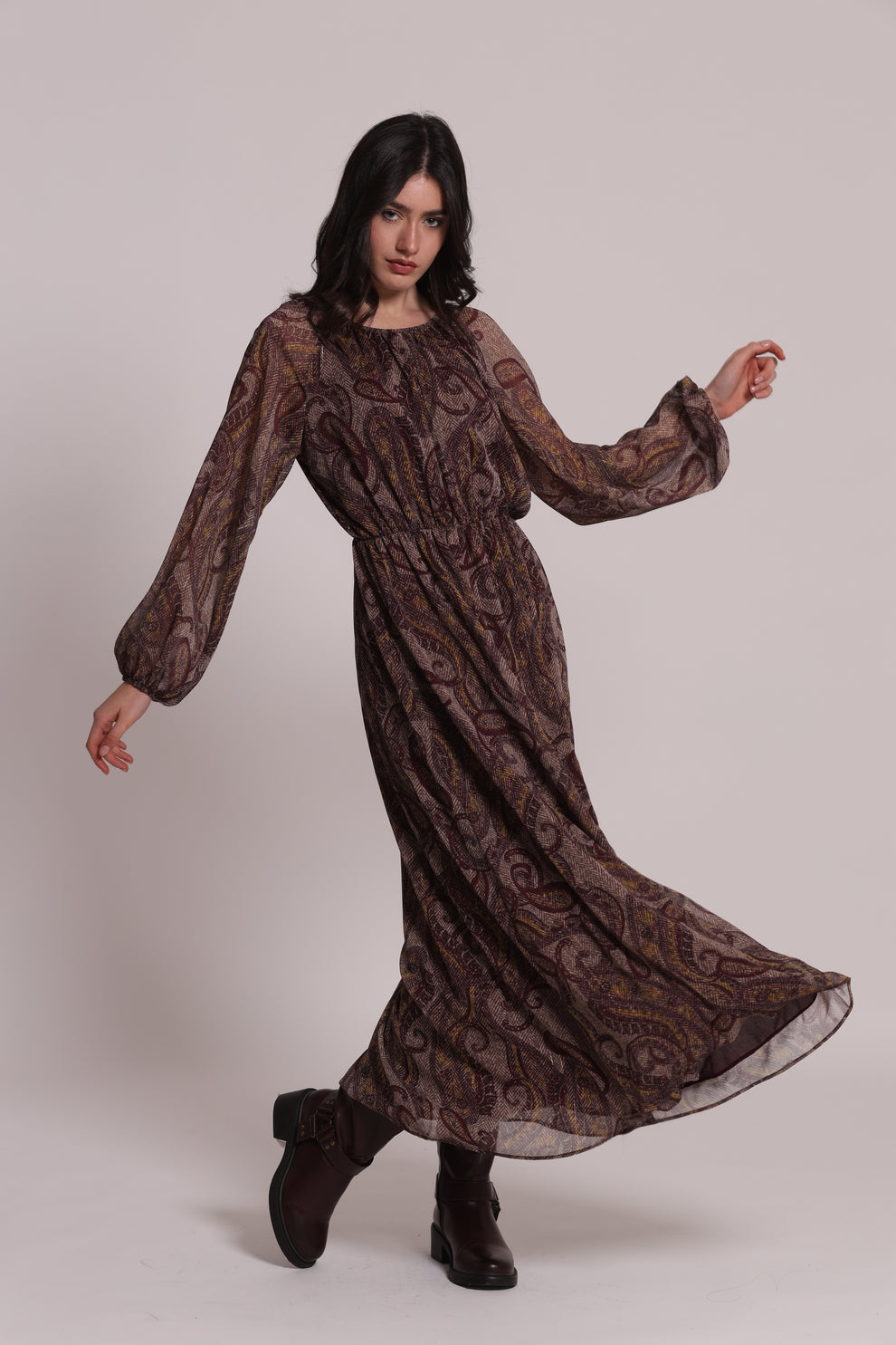 ABITO MIDI FANTASIA PAISLEY CON FIOCCO FRONTALE Mimi-Mua