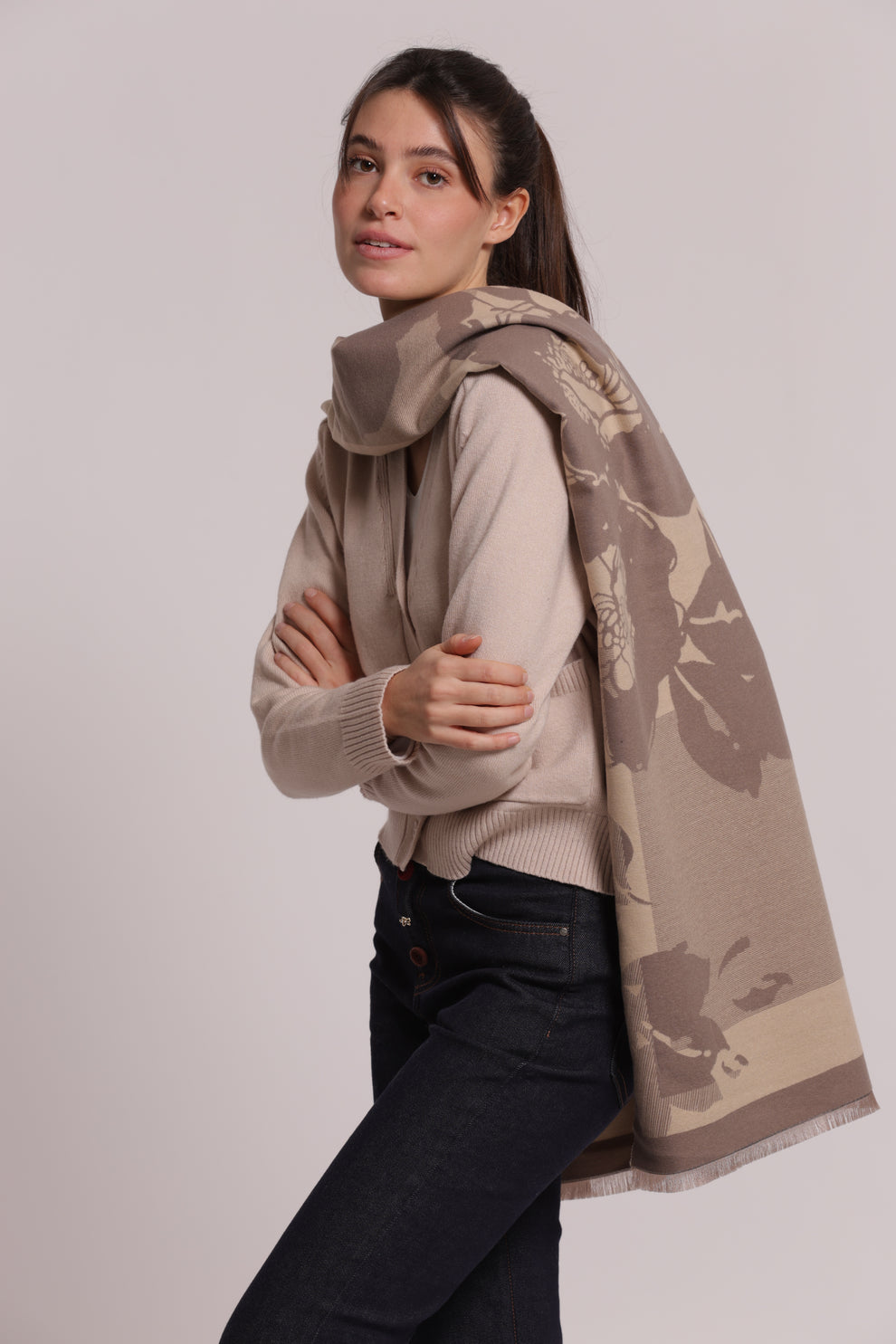 SCIARPA CON MOTIVI FLOREALI BICOLORE MIMI-MUA