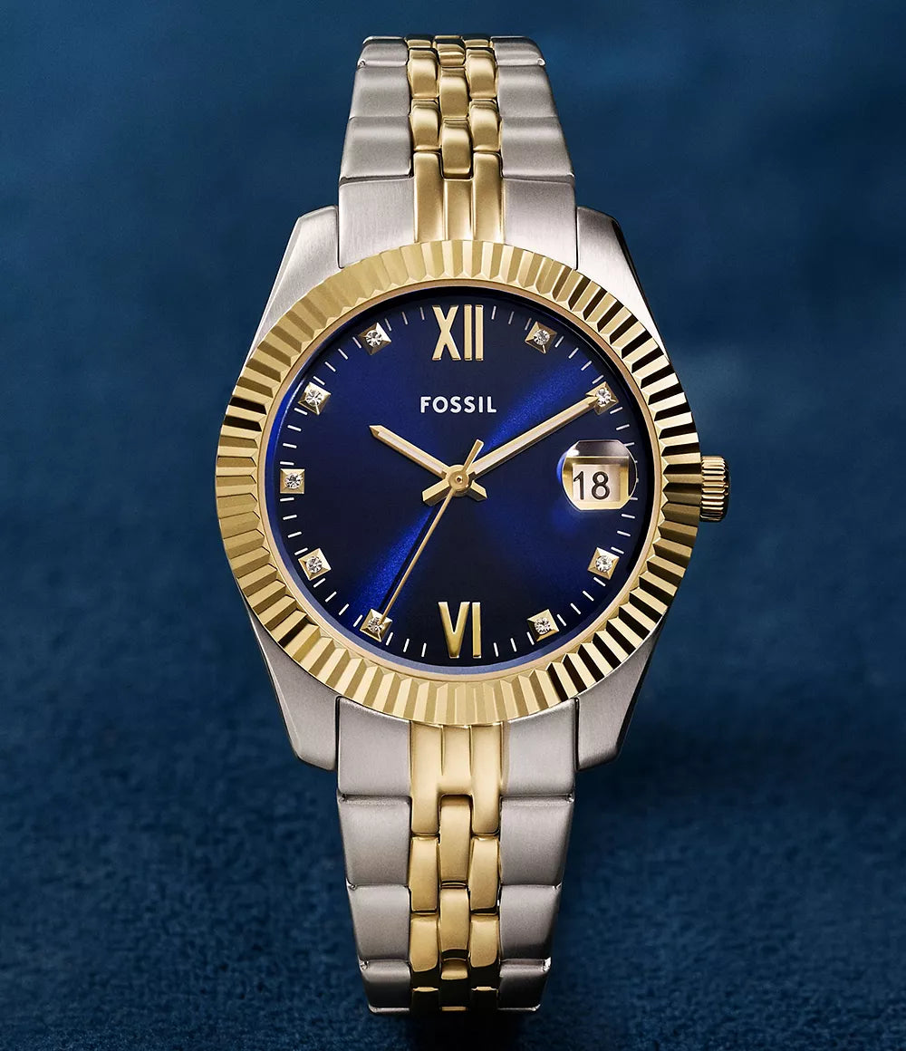 Orologio Scarlette 33 mm a tre sfere con bracciale in acciaio bicolore Fossil