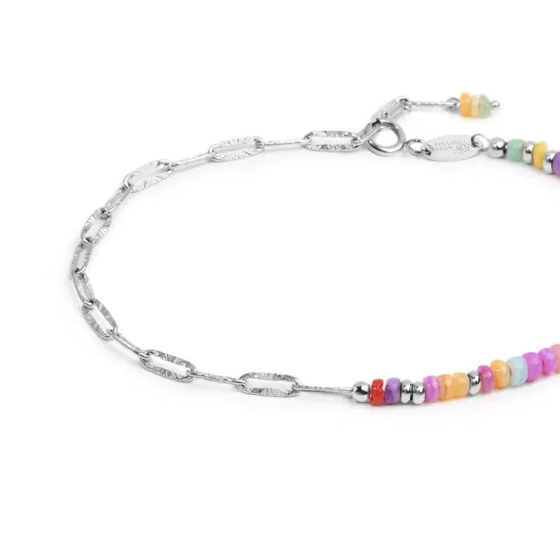 Bracciale con perline colorate e catena a maglia larga Marlù