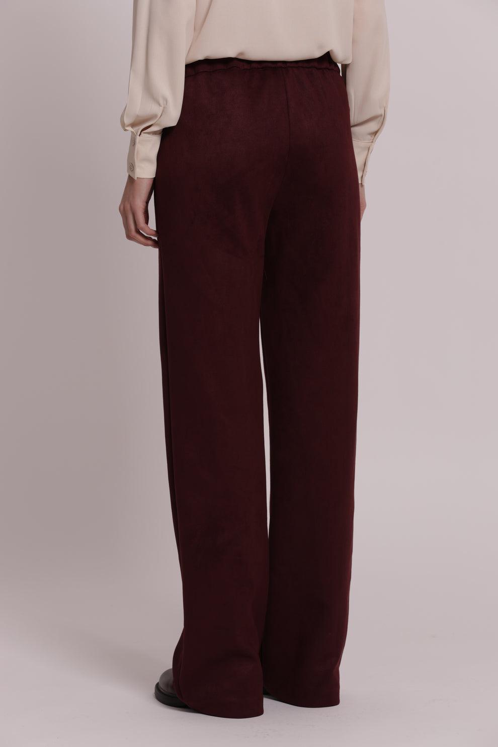PANTALONE DRITTO IN JERSEY EFFETTO CAMOSCIO PRUGNA MIMI-MUA