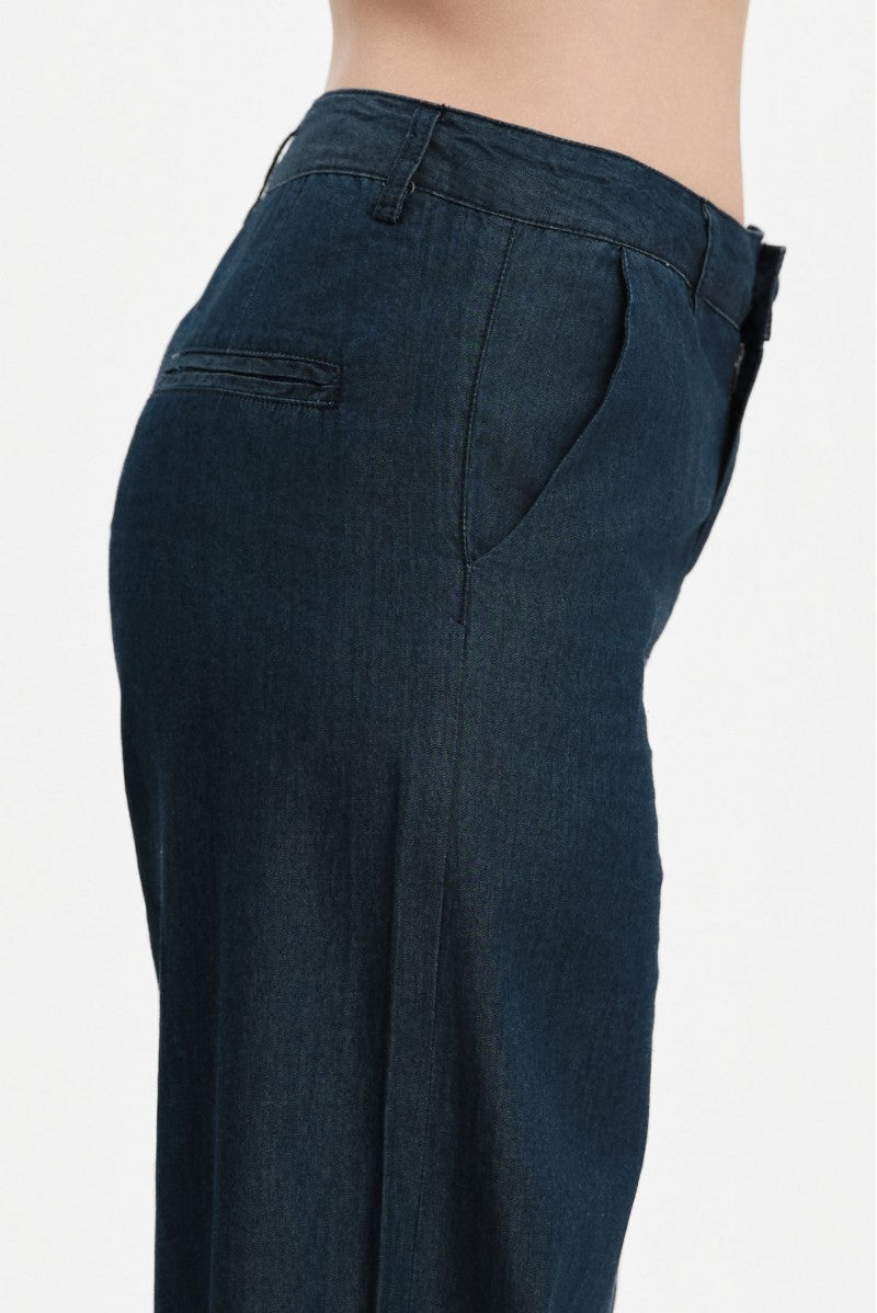 PANTALONI AMPI IN CHAMBRAY CON CATENA WHITE WISE