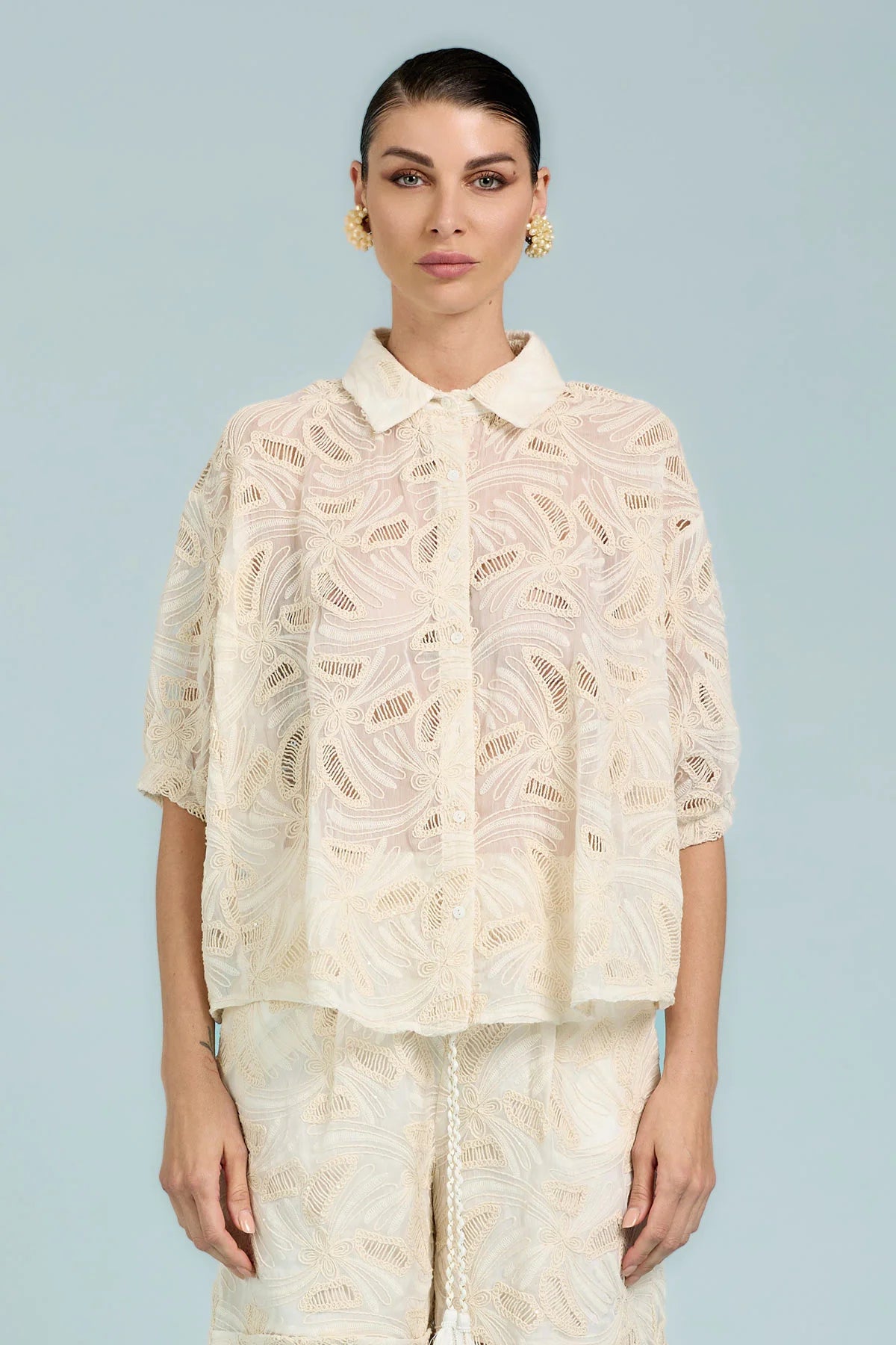 CAMICIA CON RICAMO ALL OVER E MICRO PAILLETTES TAKE TWO