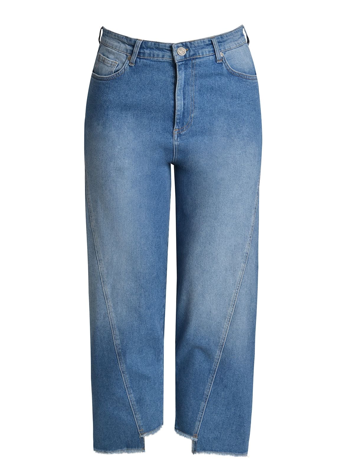 Jeans a gamba dritta blu slavato con orlo a intaglio Mat