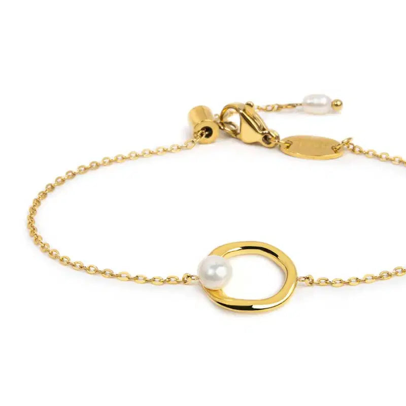 Bracciale catena con centrale a forma organica con perla Marlù