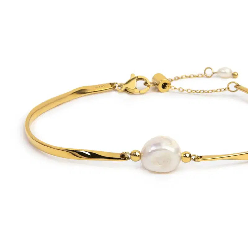 Bracciale semi rigido con tubolari twisted e perla centrale Marlù