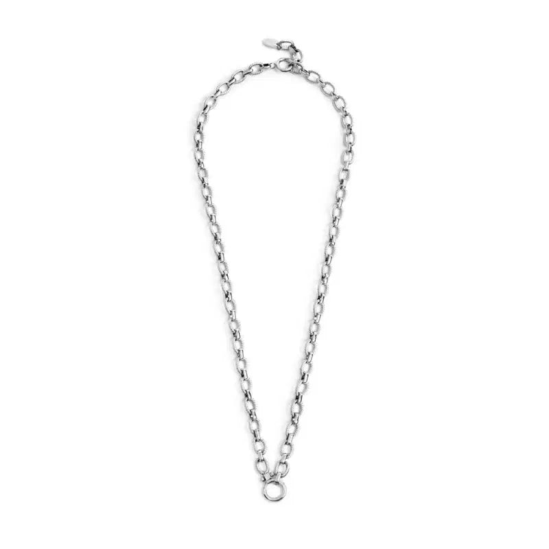 Collana catena a maglie larghe texturizzate al centro moschettone ad anello Marlù