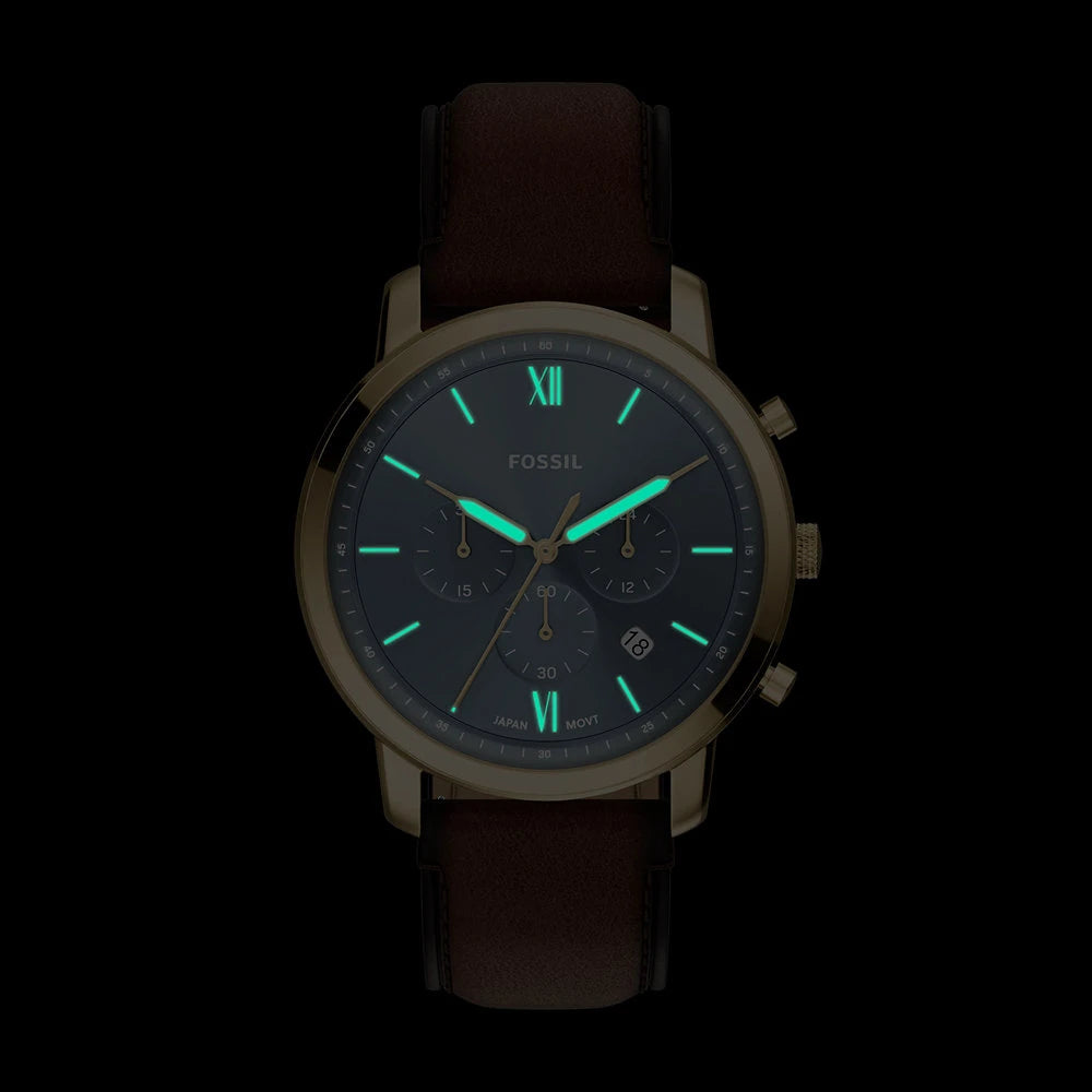 Cronografo Neutra 44 mm con cinturino in pelle marrone Fossil