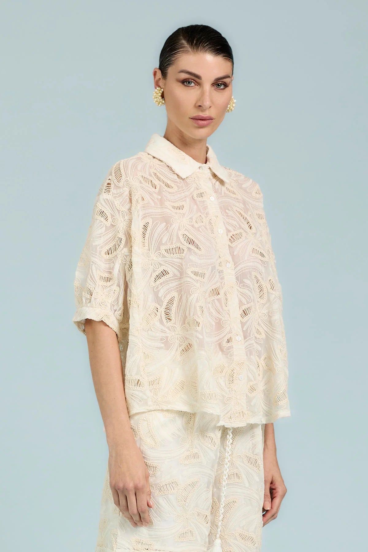 CAMICIA CON RICAMO ALL OVER E MICRO PAILLETTES TAKE TWO