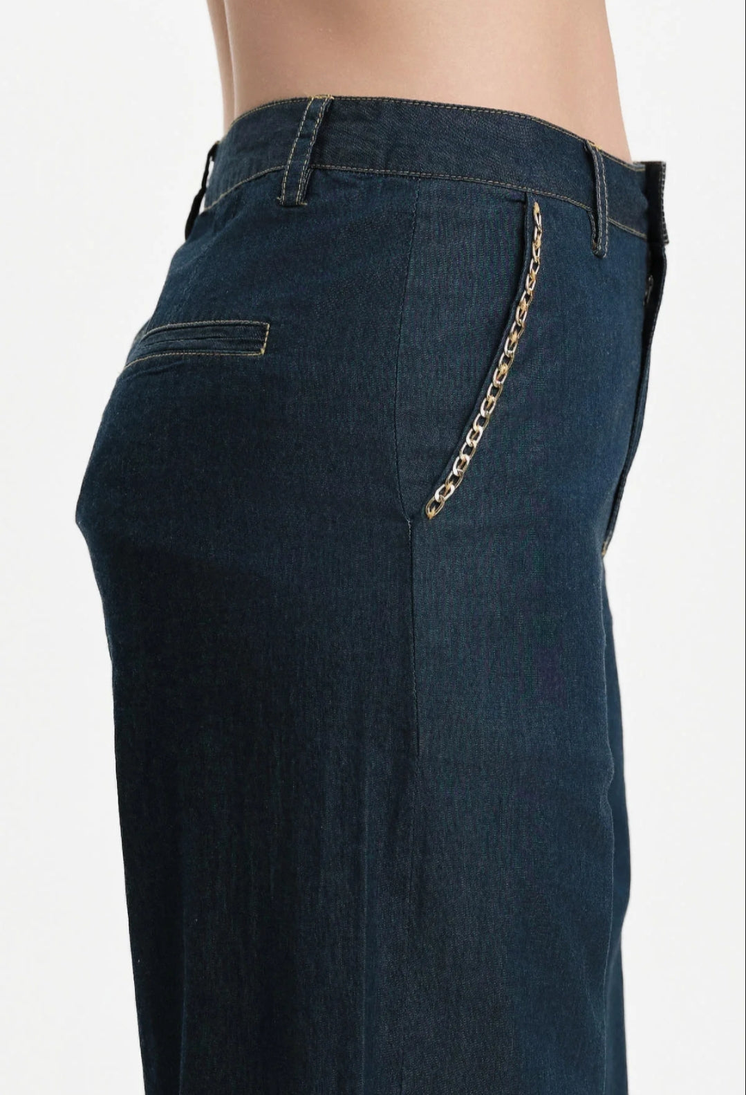 PANTALONI AMPI IN CHAMBRAY CON CATENA WHITE WISE