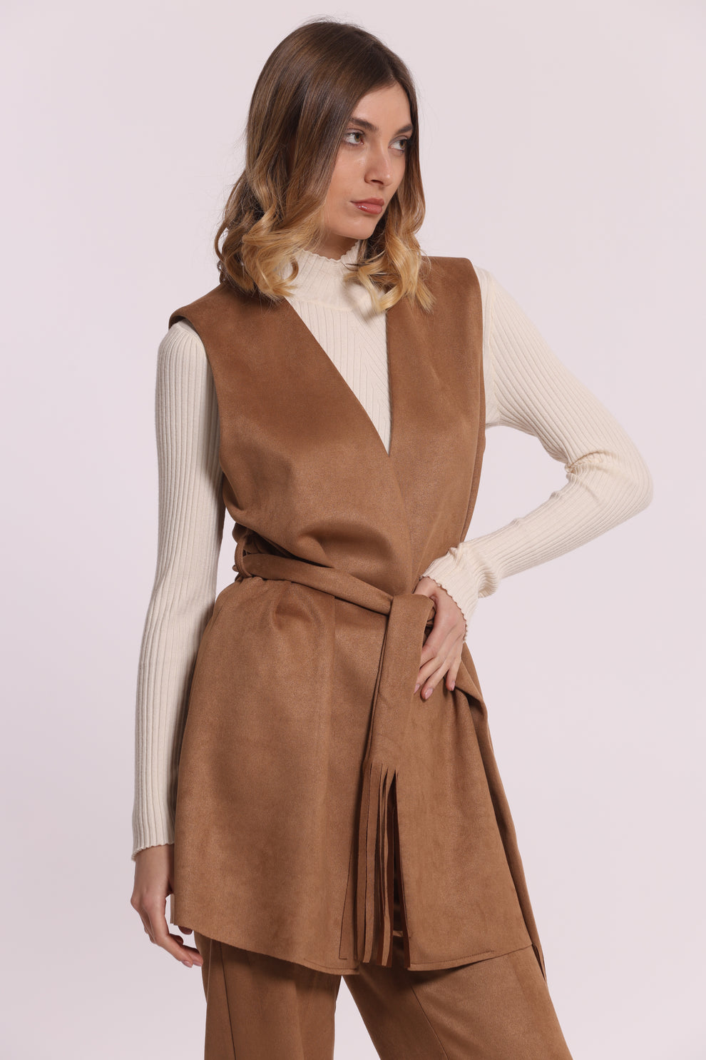 GILET LUNGO IN JERSEY EFFETTO CAMOSCIO MIMI-MUA